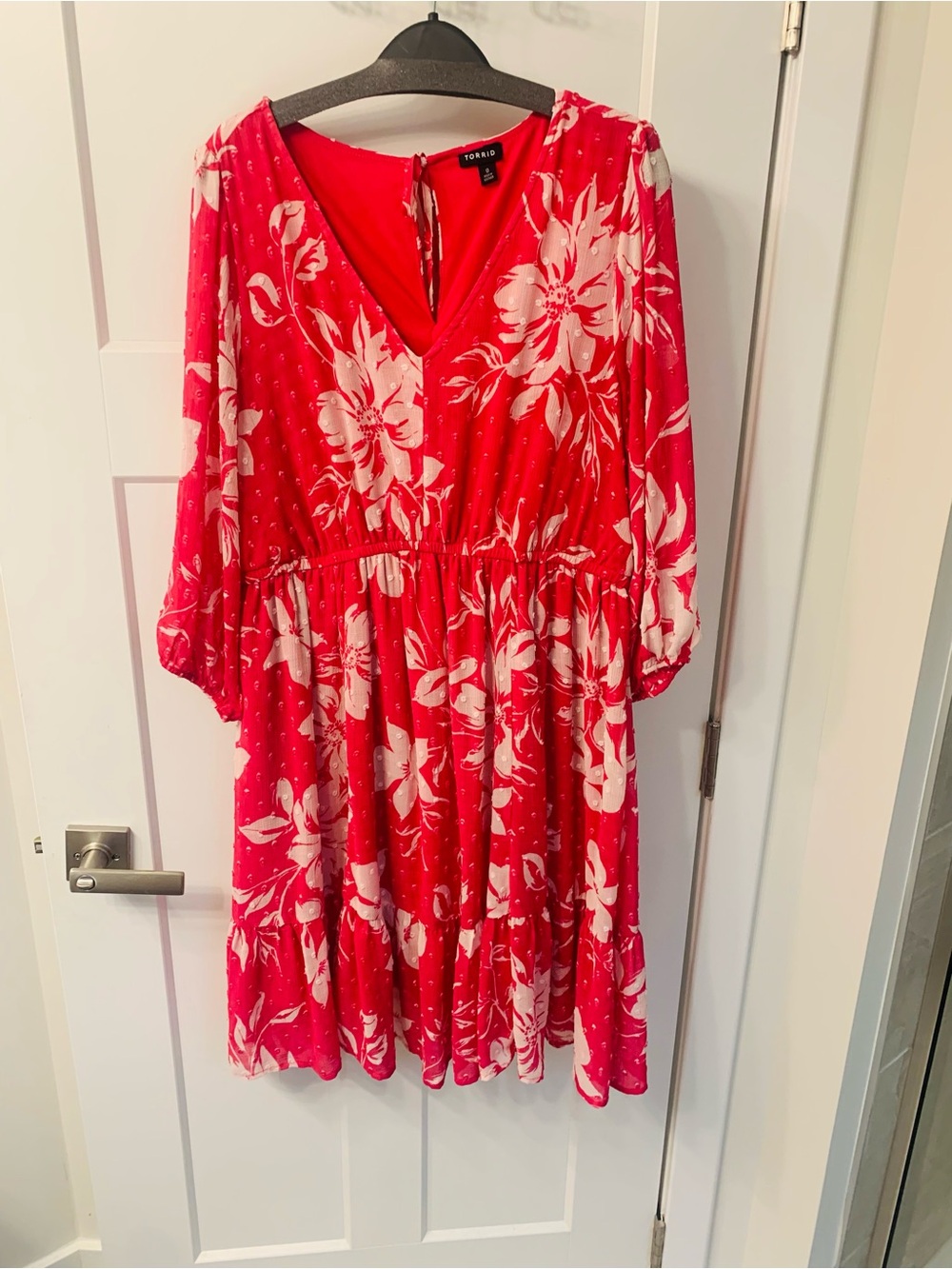 torrid Pink & White Floral V-Neck Tiered Casual Dress
